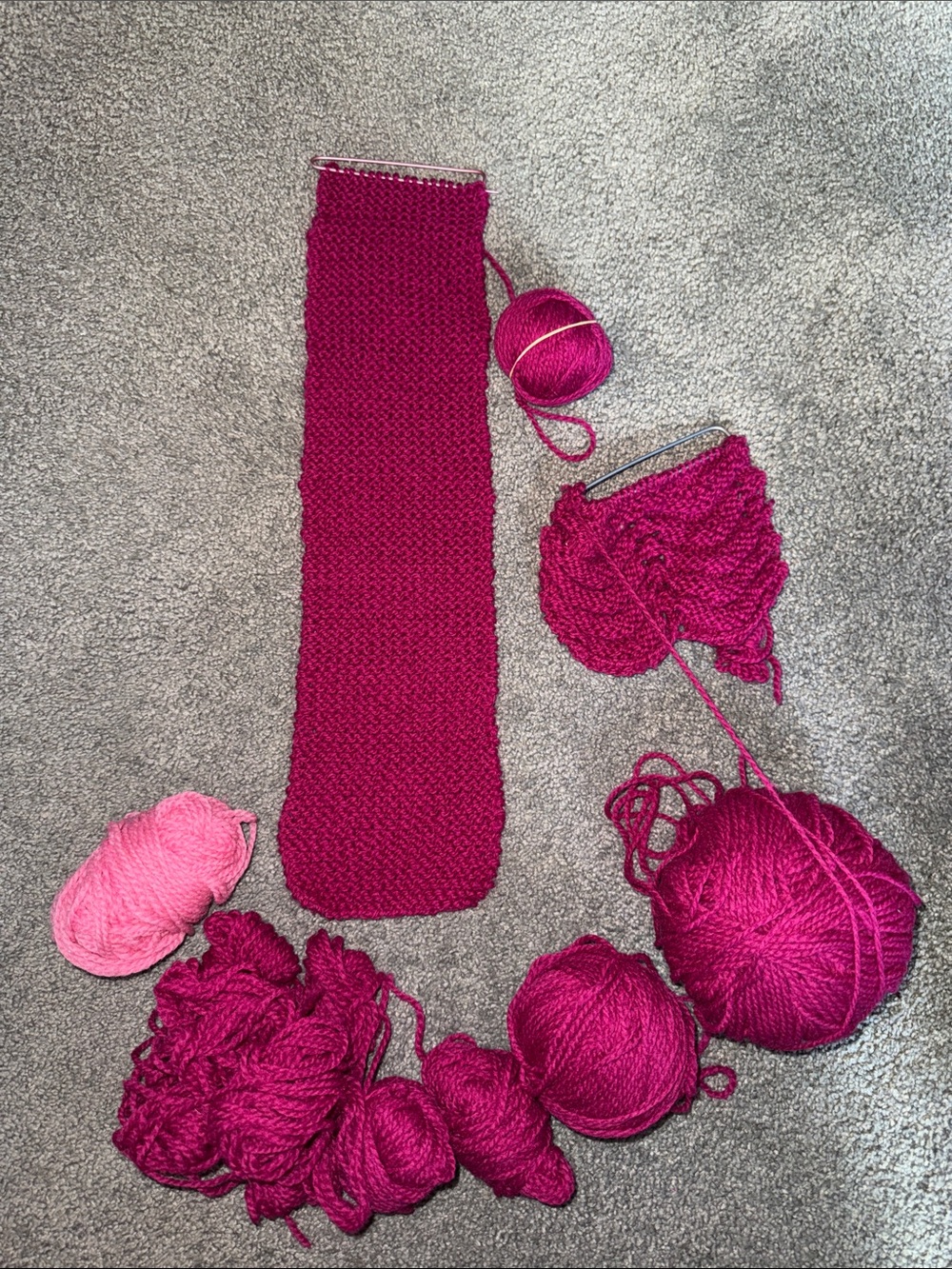 Yarn Project-Partially Completed. Burgundy with a small pink piece to accent!